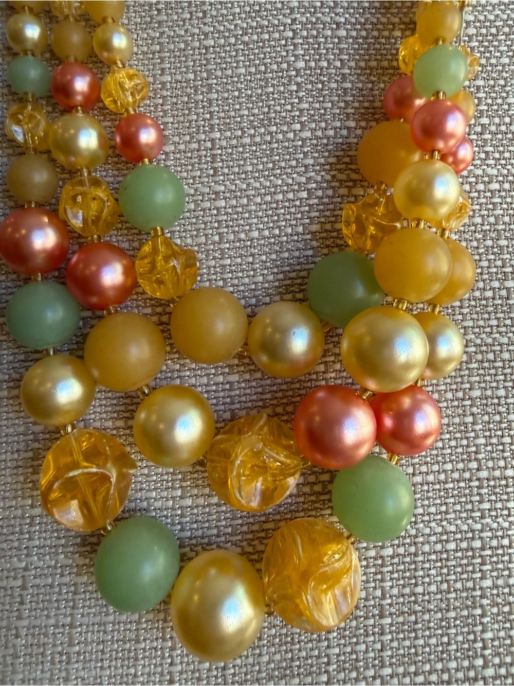 Vintage 1950s West Germany signed 3 Strand chunky Lucid bead necklace MCM - Picture 4 of 9